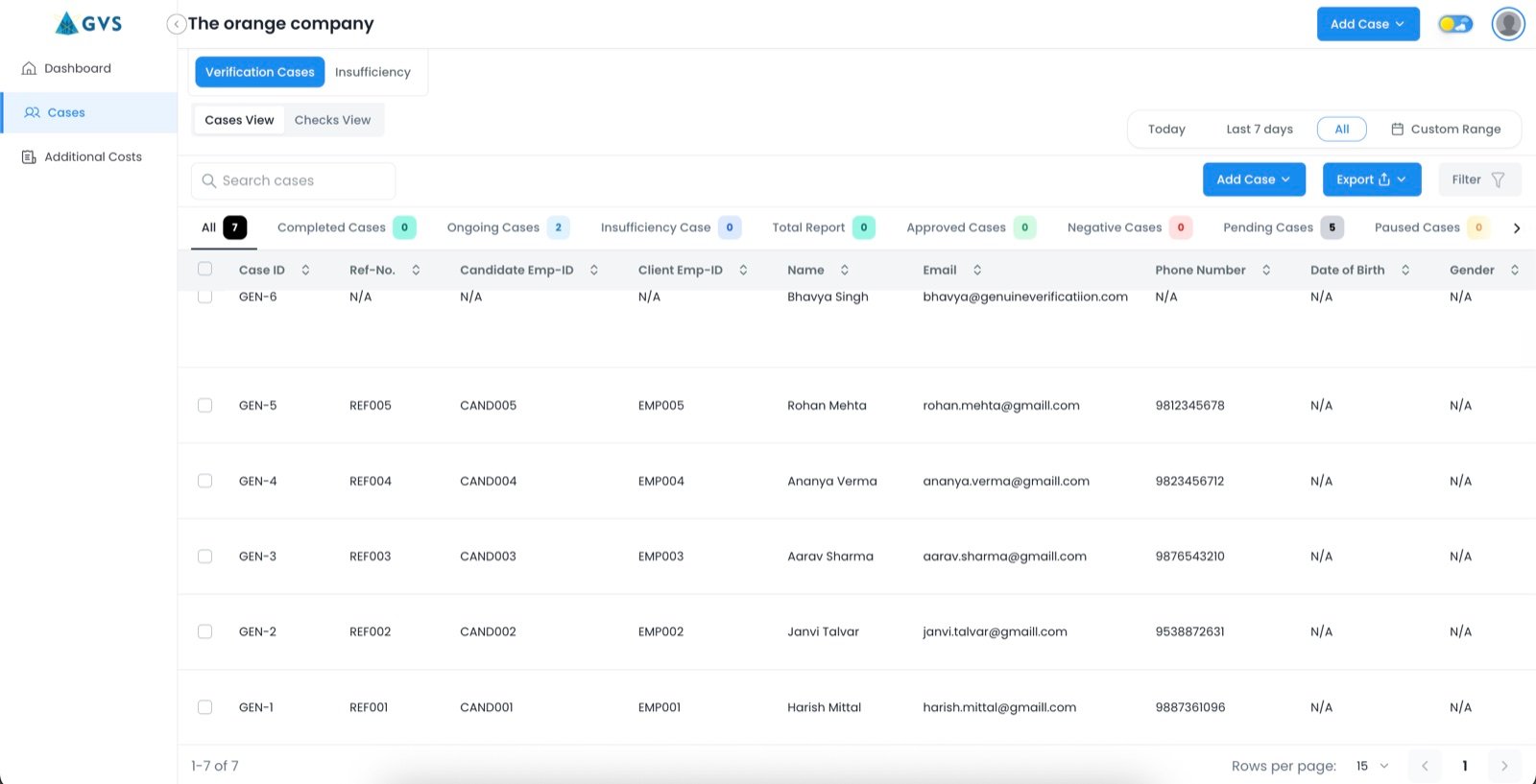 GVS client portal cases list view